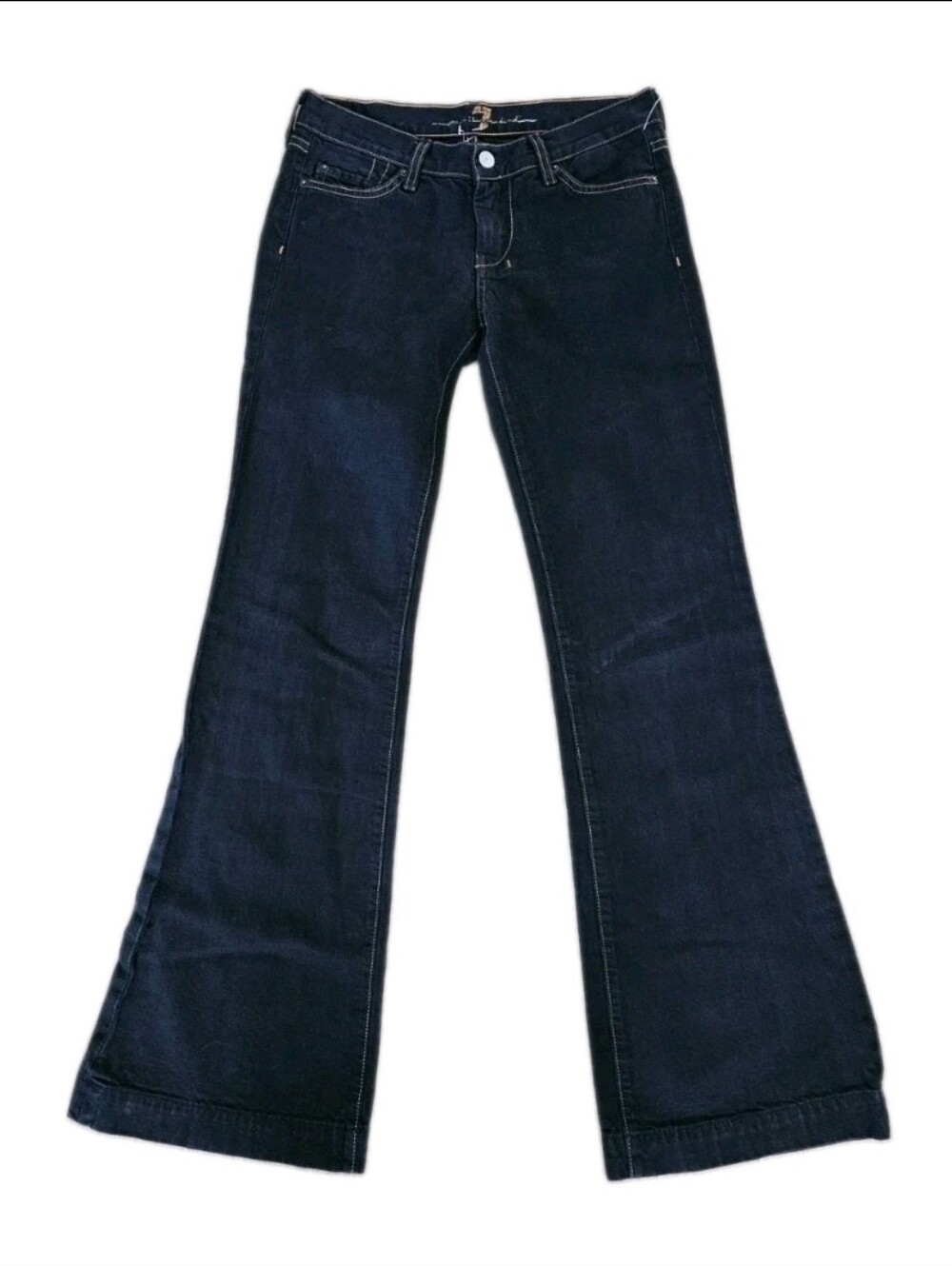 7 For All Mankind Flared Low Rise Indigo Jeans Size 26 - Picture 2 of 5
